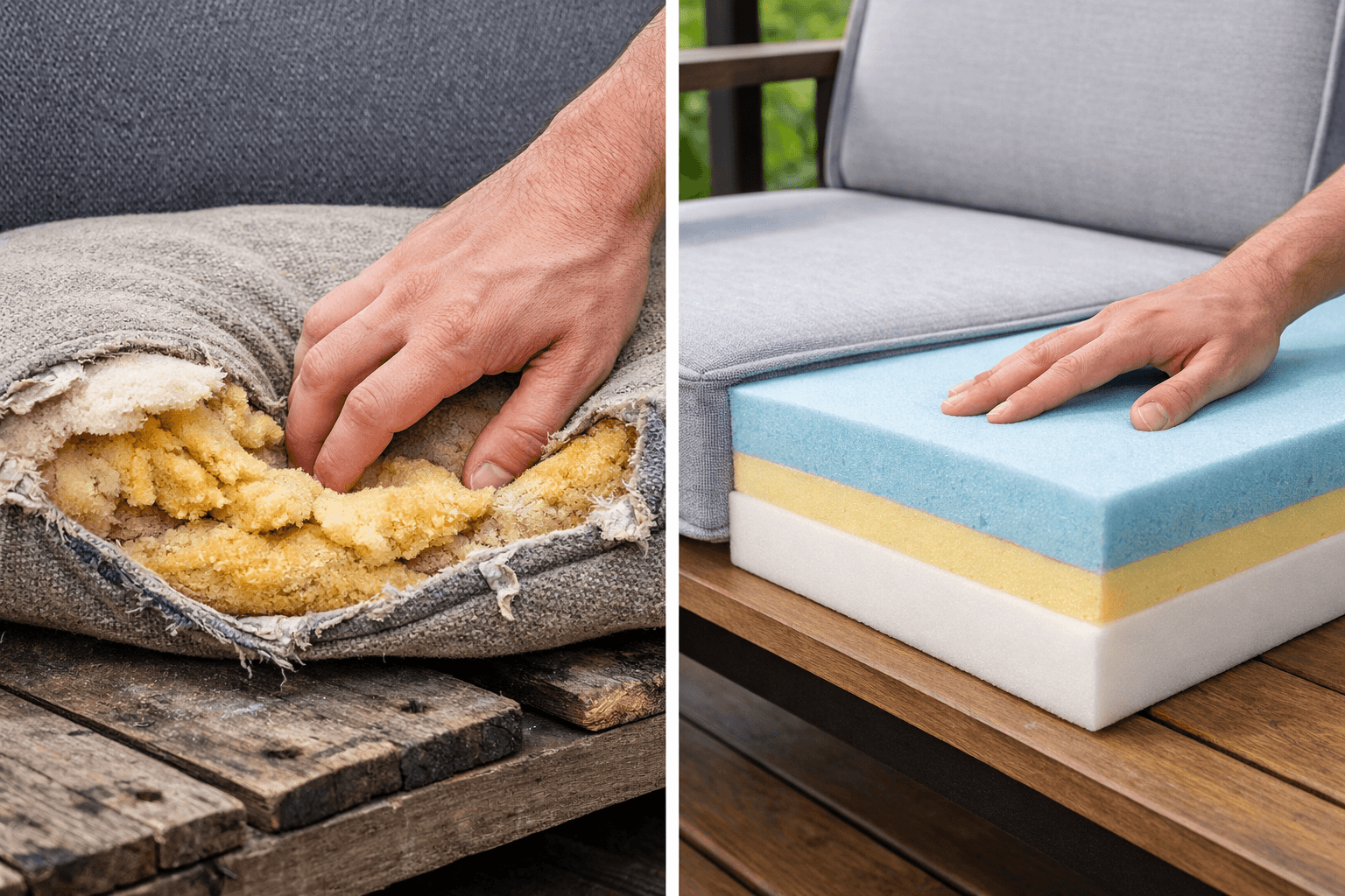 Starý rozpadnutý molitan v sedáku a nový molitan na mieru - porovnanie