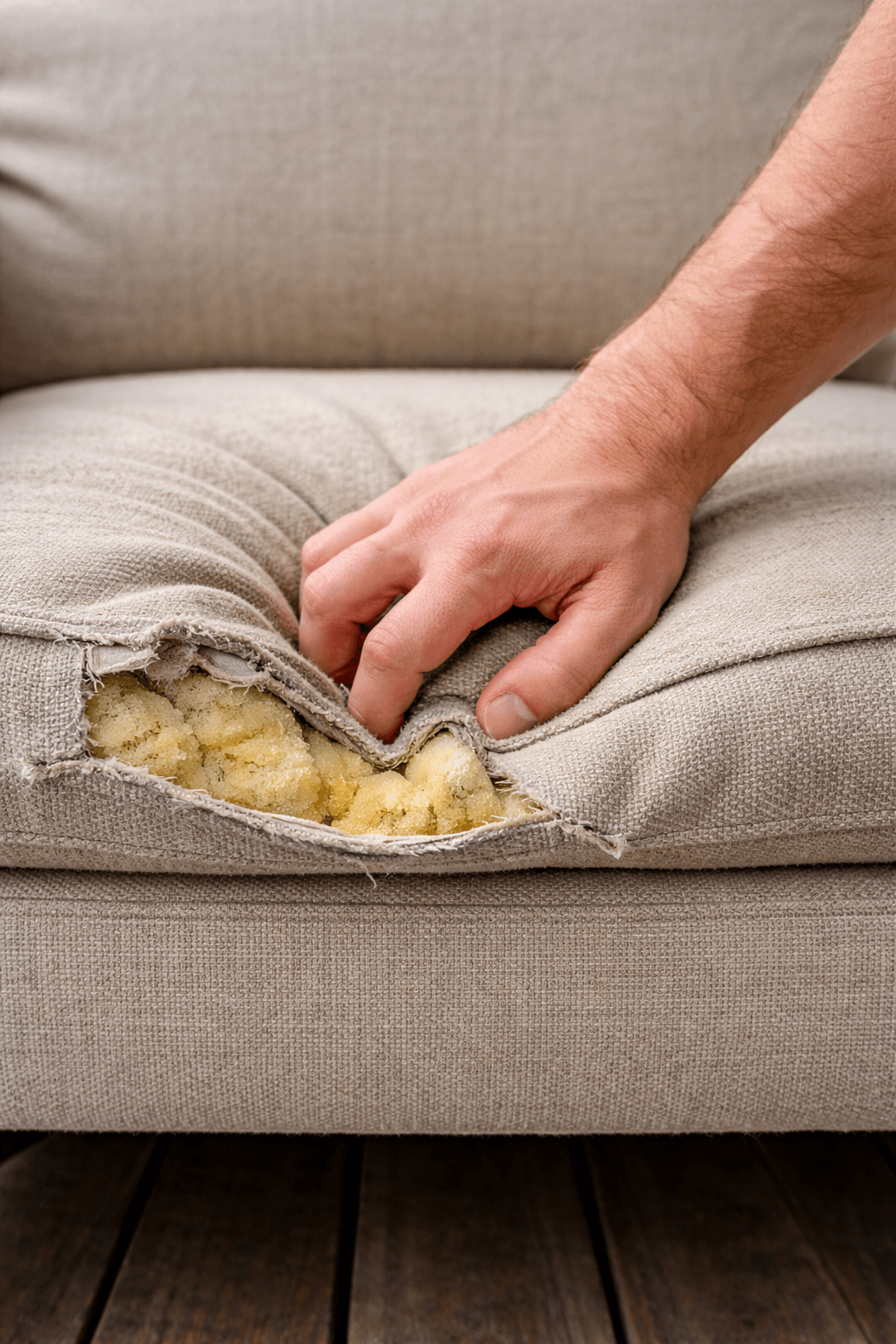 Prepadnutý sedák so starým zničeným molitanom