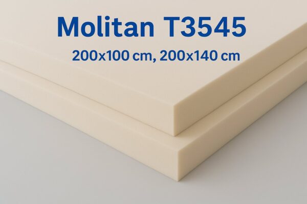 Molitan T3545 – tvrdšia čalúnnická pena v rozmeroch 200×100 cm a 200×140 cm. Vhodná na sedáky, matrace a čalúnenie.